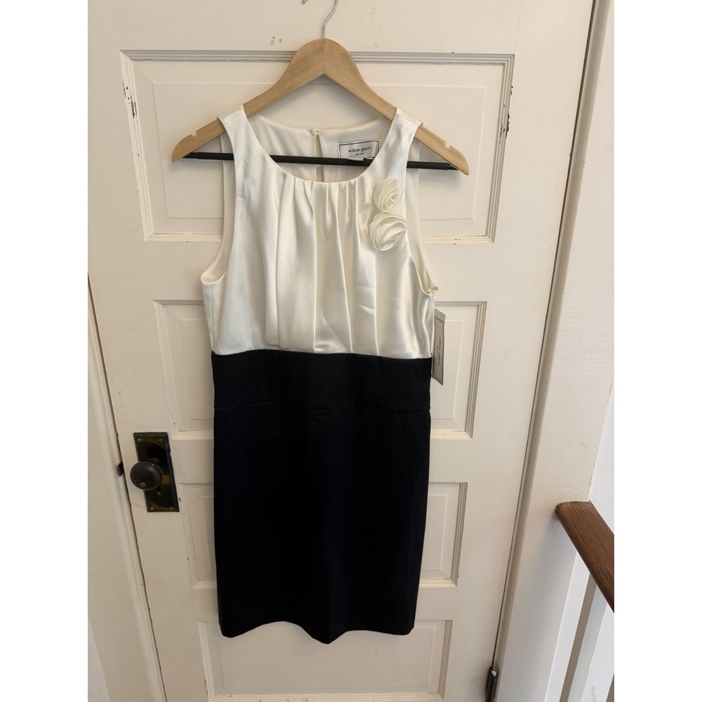 Willow Glenn NY Women's Black & Ivory Sheath Dress Flowers Size‎ 10 New